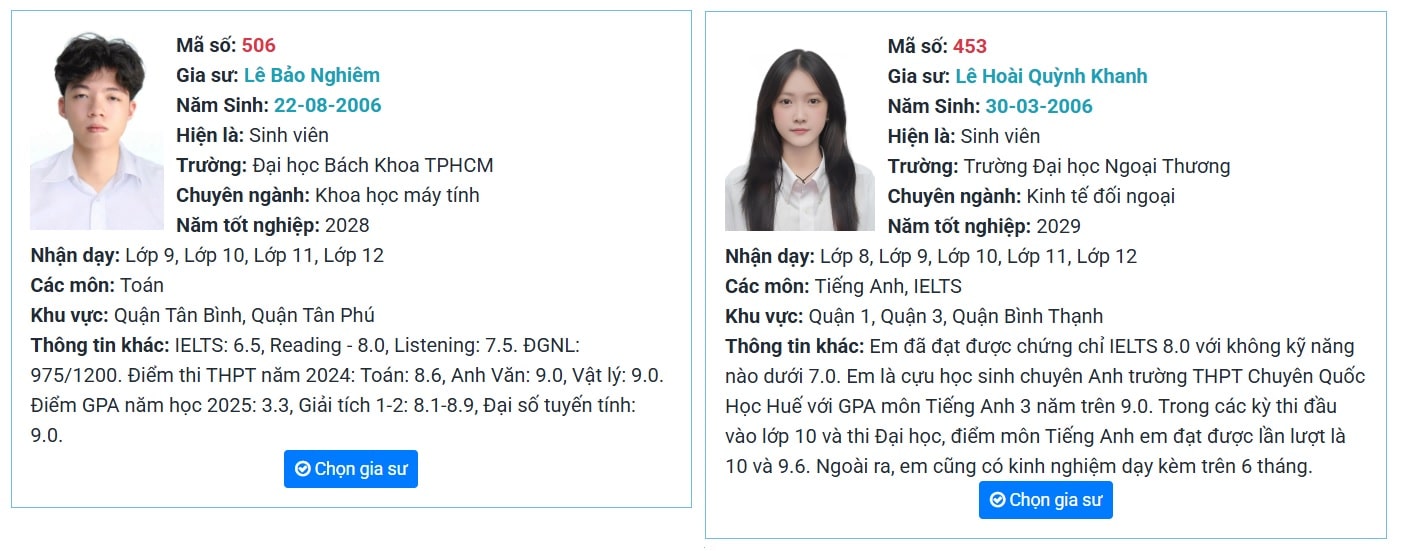 APP Tìm Gia Sư Giỏi Tại TPHCM, Profile Gia Sư Chi Tiết, Đầy Đủ, Rõ Ràng