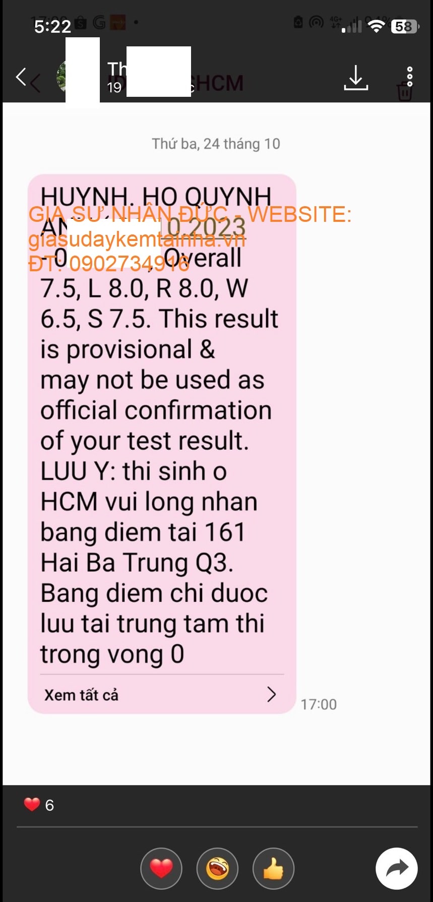 kết quả học sinh đã đỗ