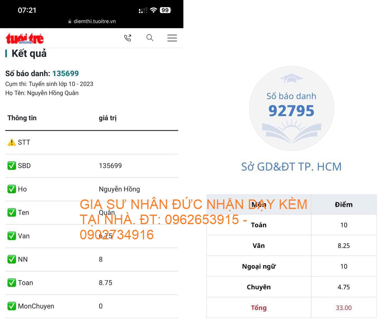 KẾT QUẢ HỌC SINH