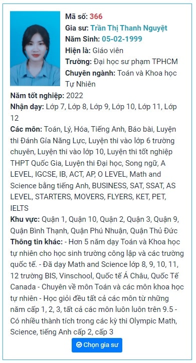 Tham Khảo Hoặc Chọn Gia Sư Tiêu Biểu Nhất